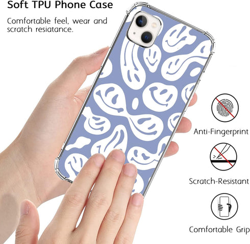 Trippy Smile Face Phone Case for iPhone 13, Cute Funny Melted Face Blue Case for Girls Women Boys Men, Unique Trendy TPU Bumper Case for iPhone 13...