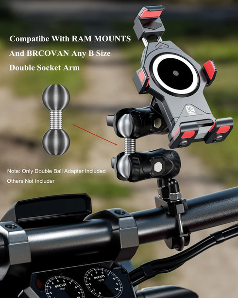 BRCOVAN Aluminum Alloy 1'' Ball to 1'' Ball Adapter Compatible with RAM Mounts B Size Double Socket Arm, Chrome...