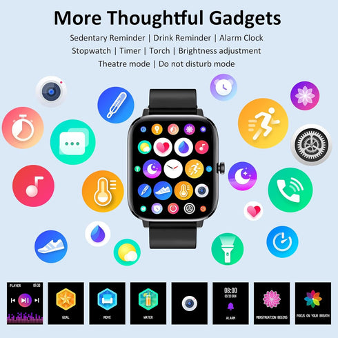 Smart Watch for iPhone/Android Phones (Answer/Make Calls) - 1.69" HD Screen Fitness Tracker : Heart Rate/Sleep/Blood Oxygen/Steps, Multiple Sports...