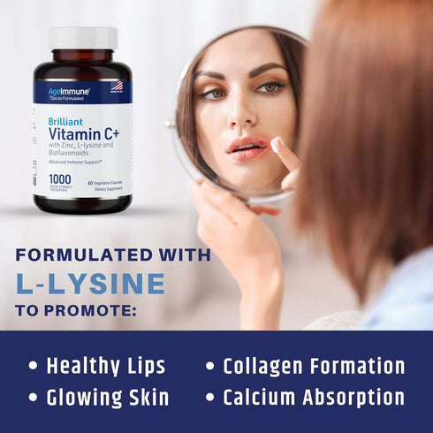 Vitamin C 1000mg Complex with L-Lysine 500mg, Zinc 12mg, Bioflavonoids 300mg. Doctor Formulated Magnesium Stearate Free Supplements for Healthy Im...