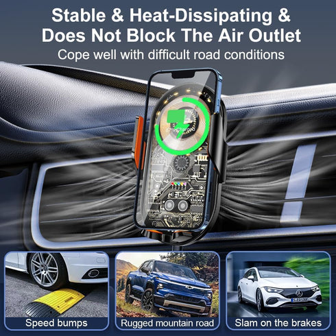Car Phone Mount, Car Phone Mount Wireless Charger, Wireless Car Charger, Qi 15W Fast Charging Auto Clamp Mount Air Vent Phone Mount Compatible wit...