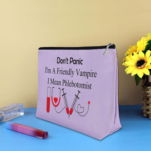 Funny Nurses Phlebotomist Gifts Makeup Bag for Women Phlebotomy Technician Appreciation Gift Thank You Gift Purple Cosmetic Bag Pouch Nurses Day B...