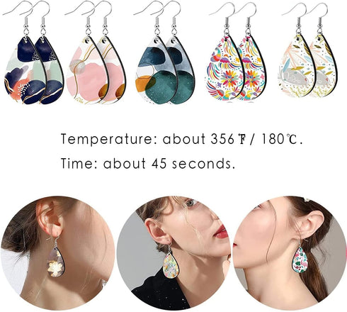 Phinicco 60 PCS Sublimation Earring Blanks with Earring Hooks and Pliers Jewelry Craft Kit for Sublimation Jewelry Making Earring DIY...