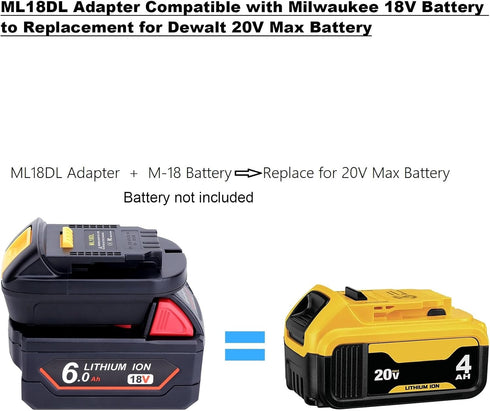 ML18DL Battery Adapter Compatible with Dewalt 20V Cordless Tools, Adapter Compatible with Milwaukee 18V M18 Battery to Replacement for Dewalt 20V ...