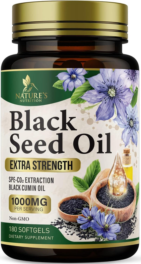 Black Seed Oil Softgels 1000mg - Premium Nigella Sativa Blackseed, Pure Natural Black Cumin Seed Oil & Antioxidant for Skin & Immune Support - Non...