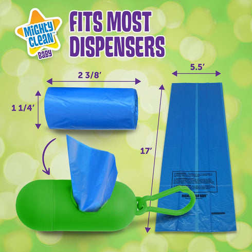 Mighty Clean Baby Disposable Diaper Bag Refill Rolls - Waste Sacks with Light Powder Scent - 72 Count...