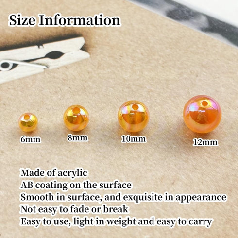 200g Acrylic Round Beads 6mm 8mm 10mm 12mm AB Colors Craft Beads Round Spacer Beads with Holes for Earring Bracelet Necklace Key Chains Jewelry Ma...