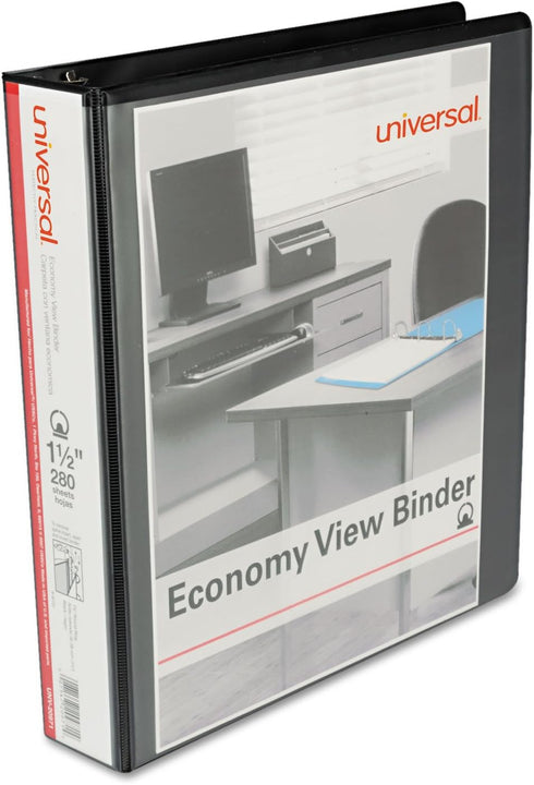 Universal 20971 Economy Round Ring View Binder, 1-1/2-Inch Capacity, Black...