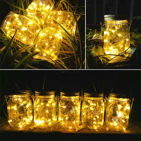 Solar Mason Jar Lights, 8 Pack 15 LED Waterproof Fairy Firefly Jar Lids String Lights with Hangers(NO JARS), Patio Yard Garden Wedding Easter Deco...