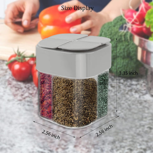 4 Pack 4 in 1 Plastic Salt and Pepper Shaker, 4 Grids Flip Empty Spice Dispensers Travel Spice Container Compartment Seasoning Shakers with Lid Tr...