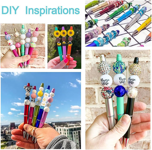 Beadthoven 20pcs Plastic Beadable Pen, Bead Ballpoint Pen Glittery Shaft Black Ink Bead Pens for DIY Pen Decorations Supplies Office School (Cocon...