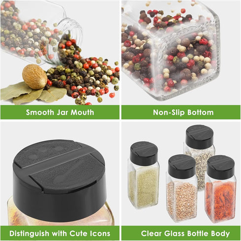 12 Pack Glass Spice Jars with Labels, 4oz Spices Containers Spice Jars with Black Shaker Lids, Empty Containers for Spice, Silicone Funnel and Pen...