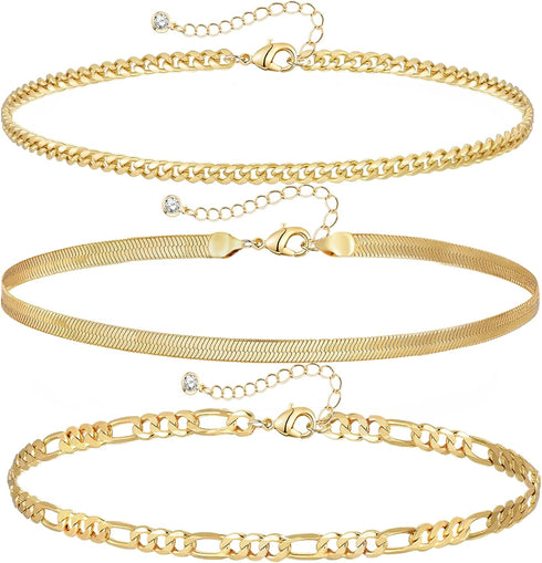 YANODA 3Pcs Gold Ankle Bracelets for Women Dainty 14k Gold Plated Layering Anklets Set Adjustable Fashion Link Chain Ankle Bracelet Adjustable Bea...