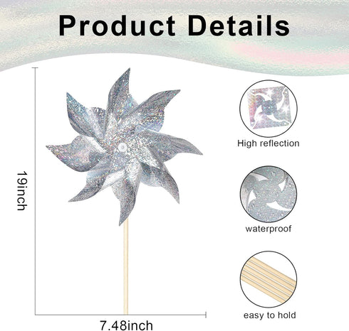 10 Pack Reflective Pinwheels for Yard and Garden, Wind Spinners Outdoor Bird Scare Devices, Sparkly Windmills for Garden Decor Scare Birds Away Ga...