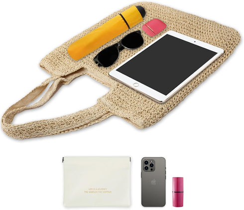 Large Straw Beach Bag for Women with Coin Purse, Woven Tote Bag Summer bag Travel Shoulder Handbag...