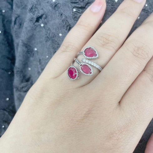 Shiny Diamond Teardrop Open Statement Ring for Women Girls Rhinestone CZ Crystal Leaf Climber Wrap Finger Band Engagement Promise Rings Bands Fash...