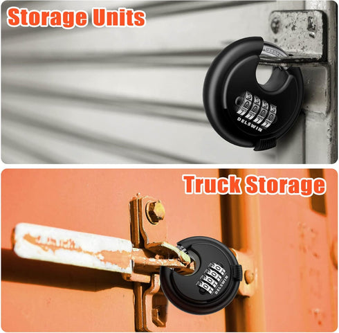 DELSWIN 4 Digit Combination Disc Padlock with Hardened Steel Shackle Combo Lock for Sheds, Storage Unit, School Gym Locker and Fence (Black,1Pcs)...