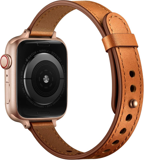 OUHENG Slim Bands Compatible with Apple Watch Band 42mm 41mm 40mm 38mm, Women Genuine Leather Replacement Thin Strap for iWatch SE2 SE Series 10 9...