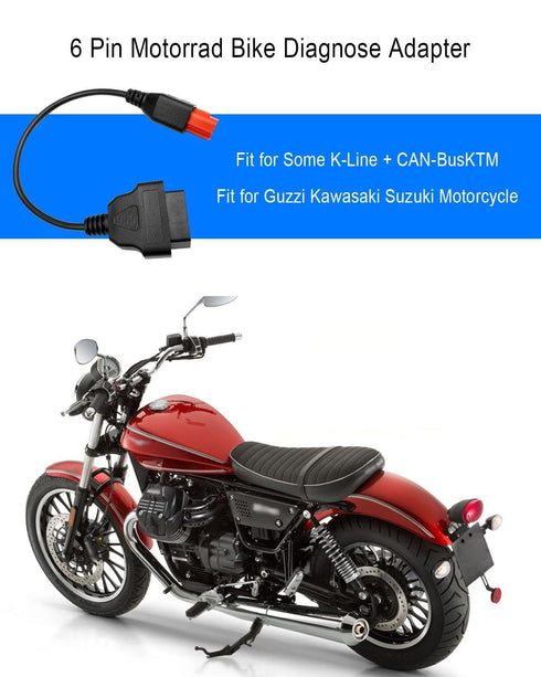 6 Pin OBD2 Adapter Cable Fit for Guzzi Kawasaki Suzuki Yamaha Harley Davidson Piaggio Vespa Motorcycle OBD Diagnostic Cable, Euro5 6-pin connector...