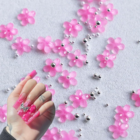 Flower Nail Art Charms Pink Rose Red Nail Charms Gold Silver Pearls Nails Supplies Rhinestones Floral Spring Blossom Nail Accessories Acrylic Nail...