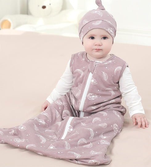 Owlivia Baby Sleep Sack Organic Cotton Sleeping Bag with 2-Way Zipper,100% Organic Cotton Wearable Blanket,Unisex Sleep Sack(Feather Mauve, 3-12 M...
