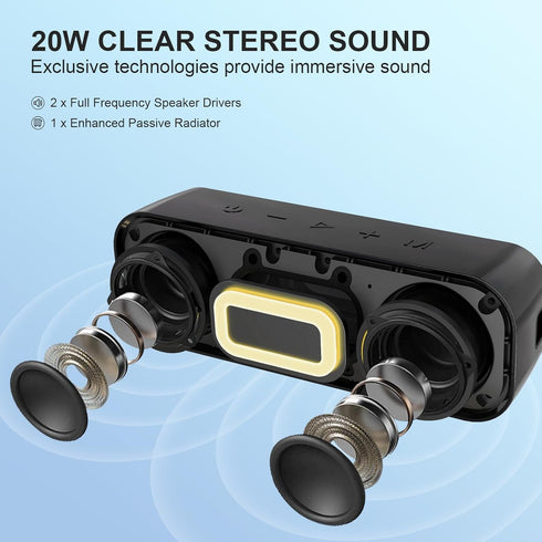 LFS Bluetooth Speakers, Portable Wireless Speaker, 20W Sound, 20H Playtime, IPX7 Waterproof Shower Speaker, Wireless Stereo Pairing Small Speaker ...