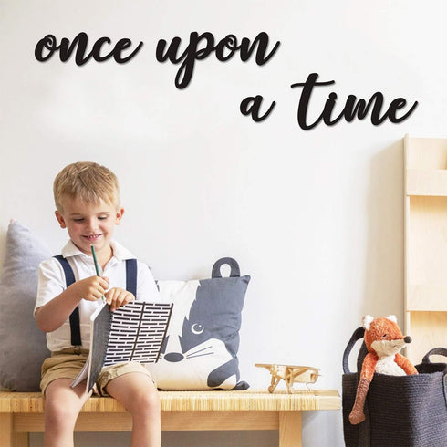 Huray Rayho Once Upon a Time Wood Sign Nursery Wall Decor Words Art Hanging Decor for family Bookshelf, Reading Nook, Daycare, Classroom - Baby Sh...
