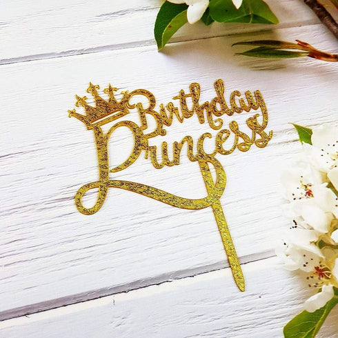Happy Birthday Princess Cake Topper for Princess Birthday Cake Topper Party Decorations Gold Glitter Acrylic...
