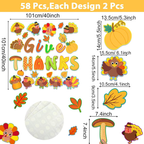 Thanksgiving Cutouts Fall Turkey Maple Leaves Pumpkin Classroom Bulletin Board Decorations Give Thanks Theme Party Supplies for Autumn Theme Party...