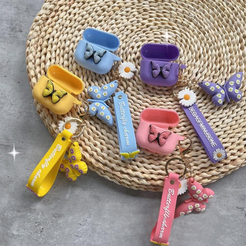YQG Compatible with Airpods 3rd Gen 2021 Case Cover, Cute 3D Butterfly Fashion Cartoon Liquid Silicone Kids Teens Cases with Fun Cool Keychain for...