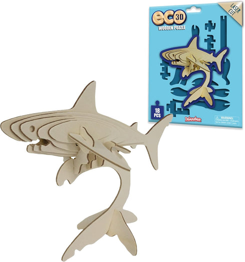 Eco 3D Wooden Puzzle Shark from Deluxebase. Animal Themed DIY 3D Puzzle Craft Kit. Sustainable Wood Ocean Animal Toys. Perfect Model Building Kits...