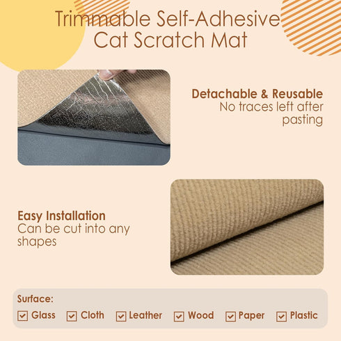 Cat Scratching Mat 23.6" x11.8”(3 Pack), Trimmable Self-Adhesive Cat Scratcher, Replacement Carpet for Cat Tree Shelf Shelves Cat Scratch Post,Scr...
