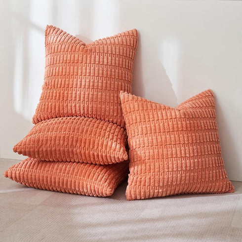 MIULEE Pack of 4 Coral Corduroy Decorative Throw Pillow Covers 20x20 Inch Soft Boho Striped Pillow Covers Modern Farmhouse Home Decor for Sofa Liv...