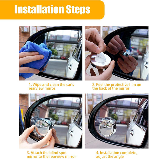 2 PCS Car Reversing Blind Spot Mirror, 2.16" x 0.39" High-definition Glass 360° Large Viewing Angle Round Mirror, Self-adhesive ABS Anti-collision...