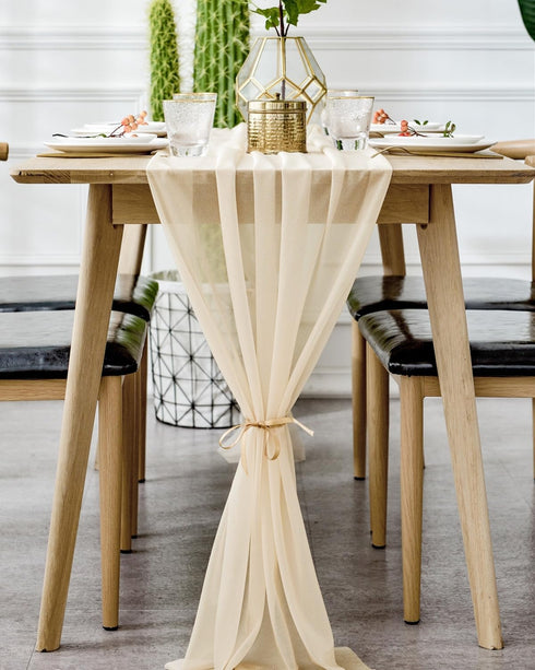 BOXAN Beige Sheer Table Runner - Lightweight Gauze - 30x120 Inch for Ivory Wedding Rustic Boho Wedding Party Bridal Shower Decor Birthday Party Ca...