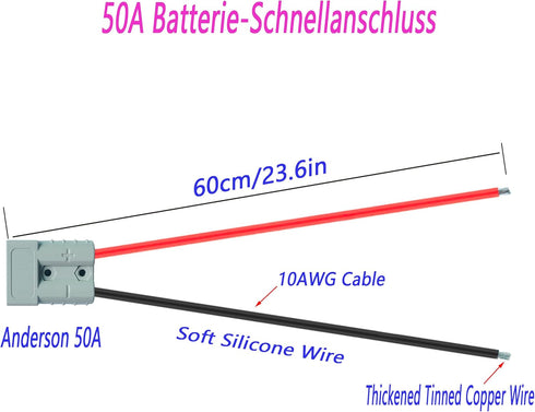 Electric Forklift Charging Plug Cable,Anderson Plug Connector Cable,50A Battery Quick Connector,Jumper Cable Connector,with 10AWG 60cm Cable Towin...