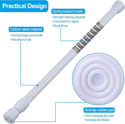 SIQUK 6 Pack Cupboard Bars Adjustable Spring Tension Rods White Refrigerator Bar Extendable Rod for DIY Projects, 12 to 20 Inches...