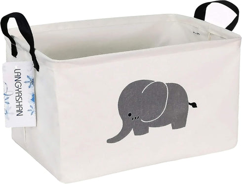 LANGYASHAN Rectangular Storage Bin Collapse Canvas Fabric Cartoon Storage Basket with Handles for Organizing Home Kitchen Boys and Girls Toys Offi...