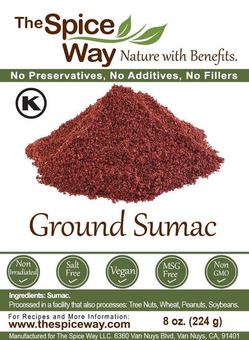 The Spice Way - Pure 100% Sumac, No Salt, no GMO, no Irradiation, Spice Seasoning Powder 8 oz (resealable bag) (Sumak)...