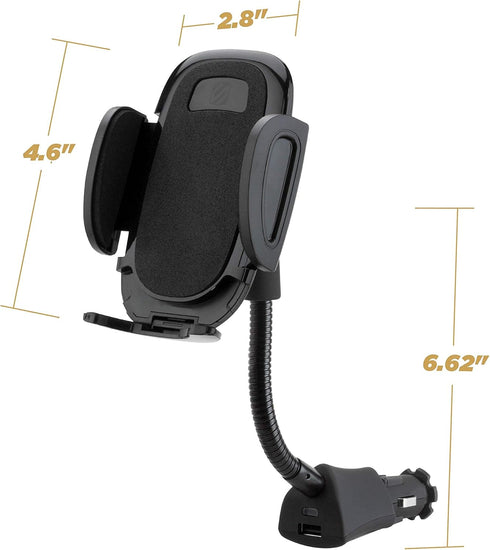 Scosche SUH12V-XCES0 Select Power Socket Mount with Phone Mount for Car, Flexible Neck, and USB Charging Port, 360 Rotation, Black...