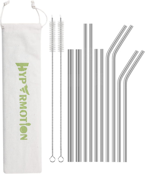 Hypermotion Stainless Steel Straw, Food Grade Reusable Metal Drinking Straw Set with 2 Cleaning Brushes and Carry Pouch for Smoothie, Milkshake, C...