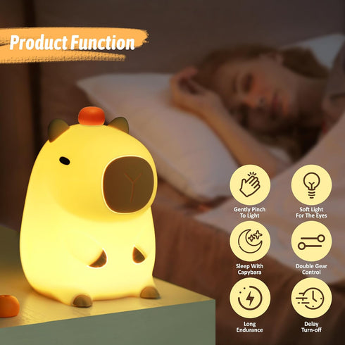 FULLOSUN Capybara Night Light, Capybara Gifts, Funny Capybara Birthday Gifts for Children Women Teenage Girls Boy Toddler - ABS+SIL Portable Squis...