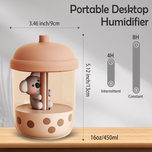 450ml Portable Humidifier, Mini Cool Mist Humidifier with Koala-Theme, USB Personal Humidifier Auto Shut-Off, Ultra-Quiet (Coffee)...