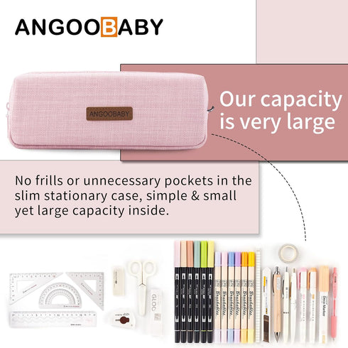 ANGOOBABY Small Pencil Case Student Pencil Pouch Coin Pouch Cosmetic Bag Office Stationery Organizer for Teen School-Pink...