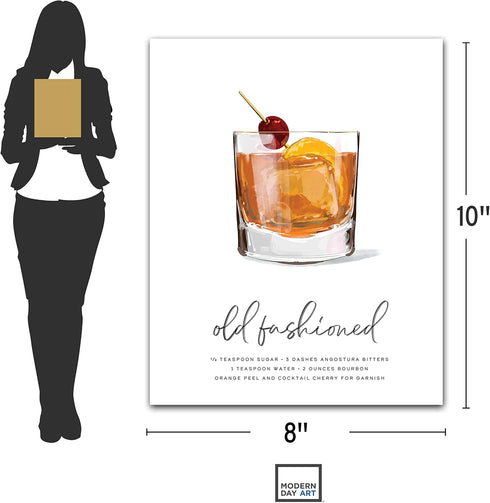 Old Fashioned Cocktail Wall Art - MIX & MATCH Bar Cart Decor - Illustrated Alcohol Posters with Cocktail Recipes - Bar Wall Art Cocktail Posters -...