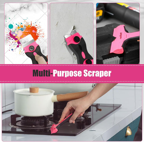 Razor Blade Scraper Tool, 2Pcs Pink Razor Scraper with 40Pcs Replacement Blades, Glass Scraper for Removing Decals, Tint, Stickers, Labels, Caulk,...
