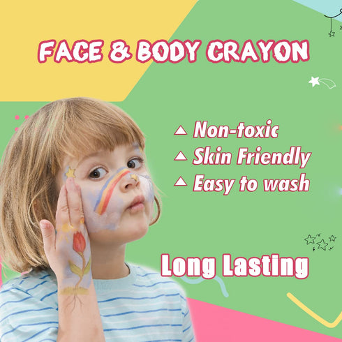 Bowitzki Face Paint Crayons for Kids 36 Jumbo Body Painting Marker Sticks Makeup Crayon Kit For Party Christmas Halloween with Face Painting Stenc...