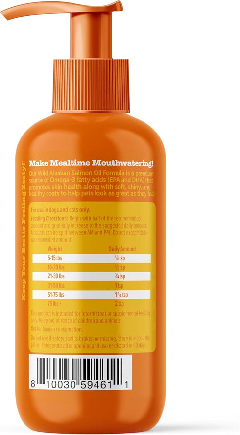 Wild Alaskan Salmon Oil for Dogs & Cats - Omega 3 Skin & Coat Support - Liquid Food Supplement for Pets - Natural EPA + DHA Fatty Acids for Joint ...