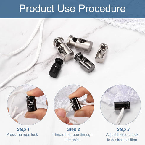 uxcell 24pcs Metal Cord Locks, 5mm Single Hole Spring Stopper Fastener Slider Toggles End for Drawstrings Bags Backpacks Clothing Lanyards, White ...