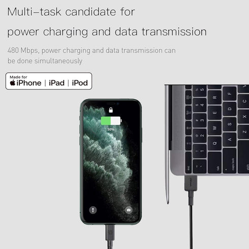 Lightning Mfi Certified Cable 12W Optimal Charging, Durable 50000x 360° Bendable Test 26cm Length, Compatible with iPhone, Ipad and iPod...